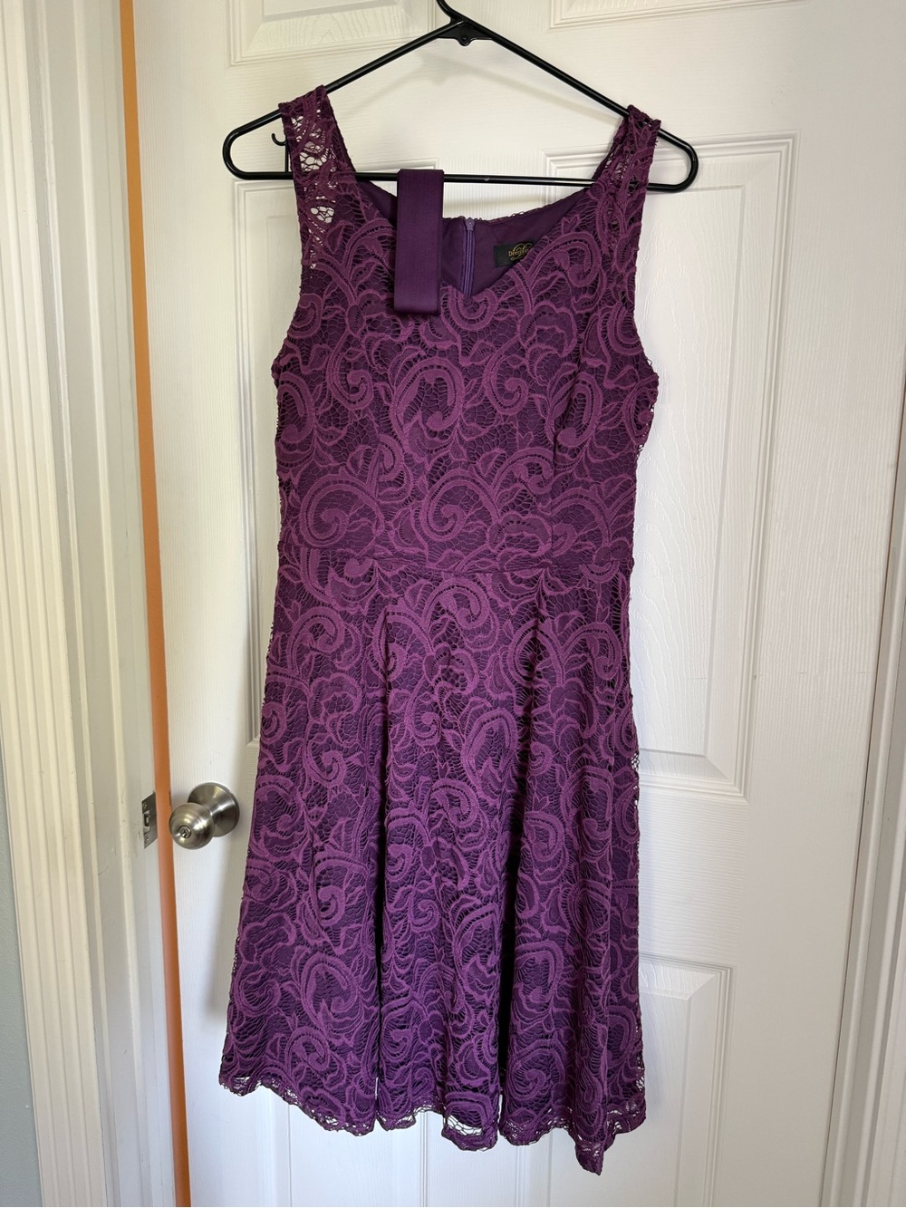 Dressystar Sleeveless Midi Dress Lace Floral Dress Purple Grape Size S